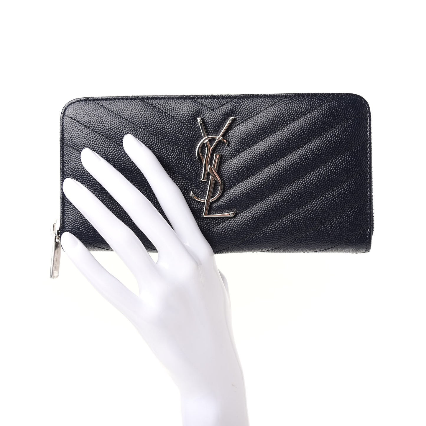 Grain De Poudre Matelasse Chevron Monogram Zip Around Wallet Deep Marine