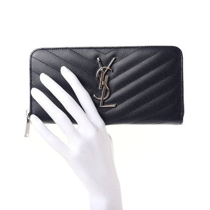 Saint Laurent Grain De Poudre Matelasse Chevron Monogram Zip Around Wallet Deep Marine 2 of 6