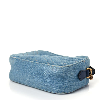 Gucci Denim Matelasse Mini Pearly GG Marmont Chain Shoulder Bag Blue 8 of 8