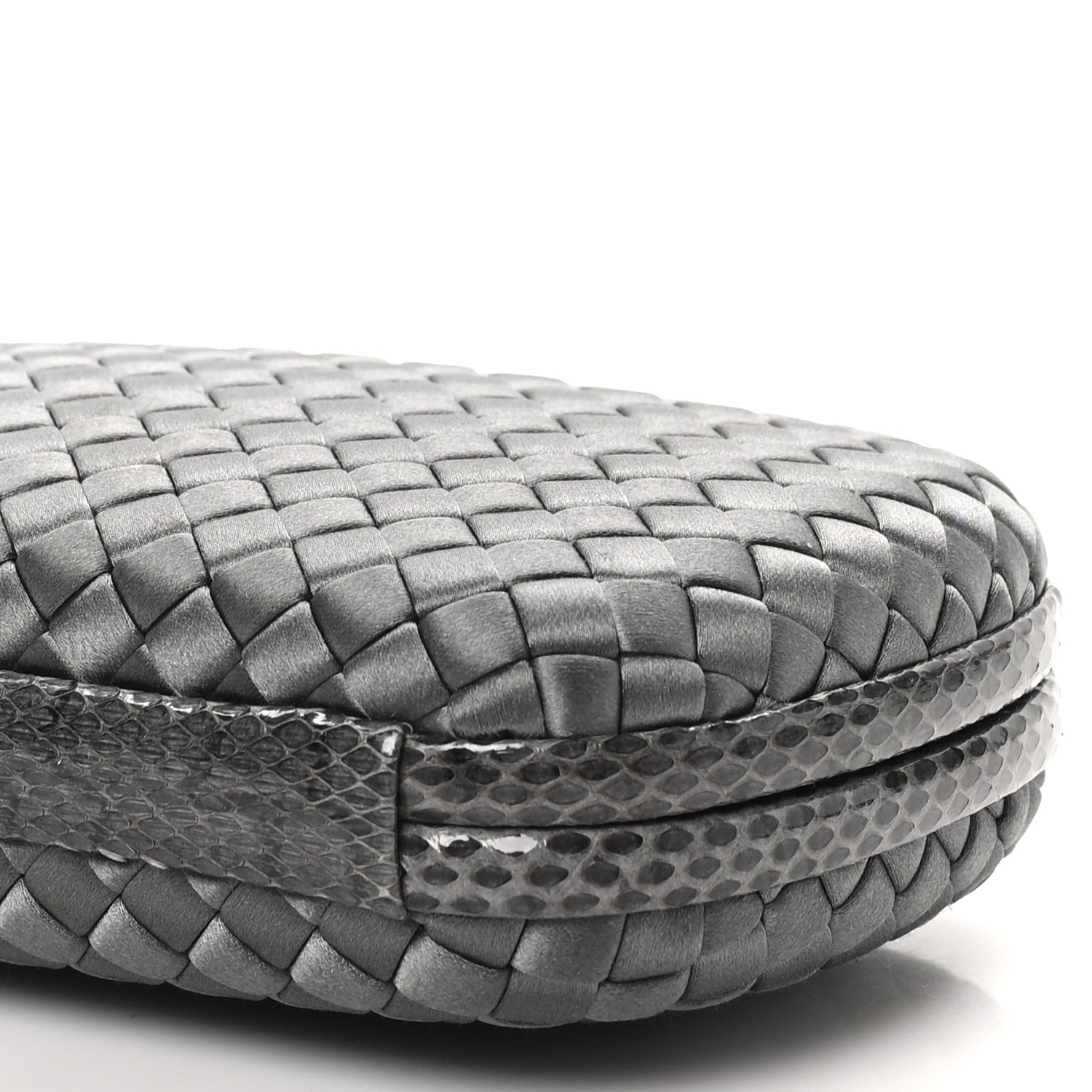 Bottega Veneta Satin Ayers Intrecciato Chain Knot Clutch Grey 9 of 9