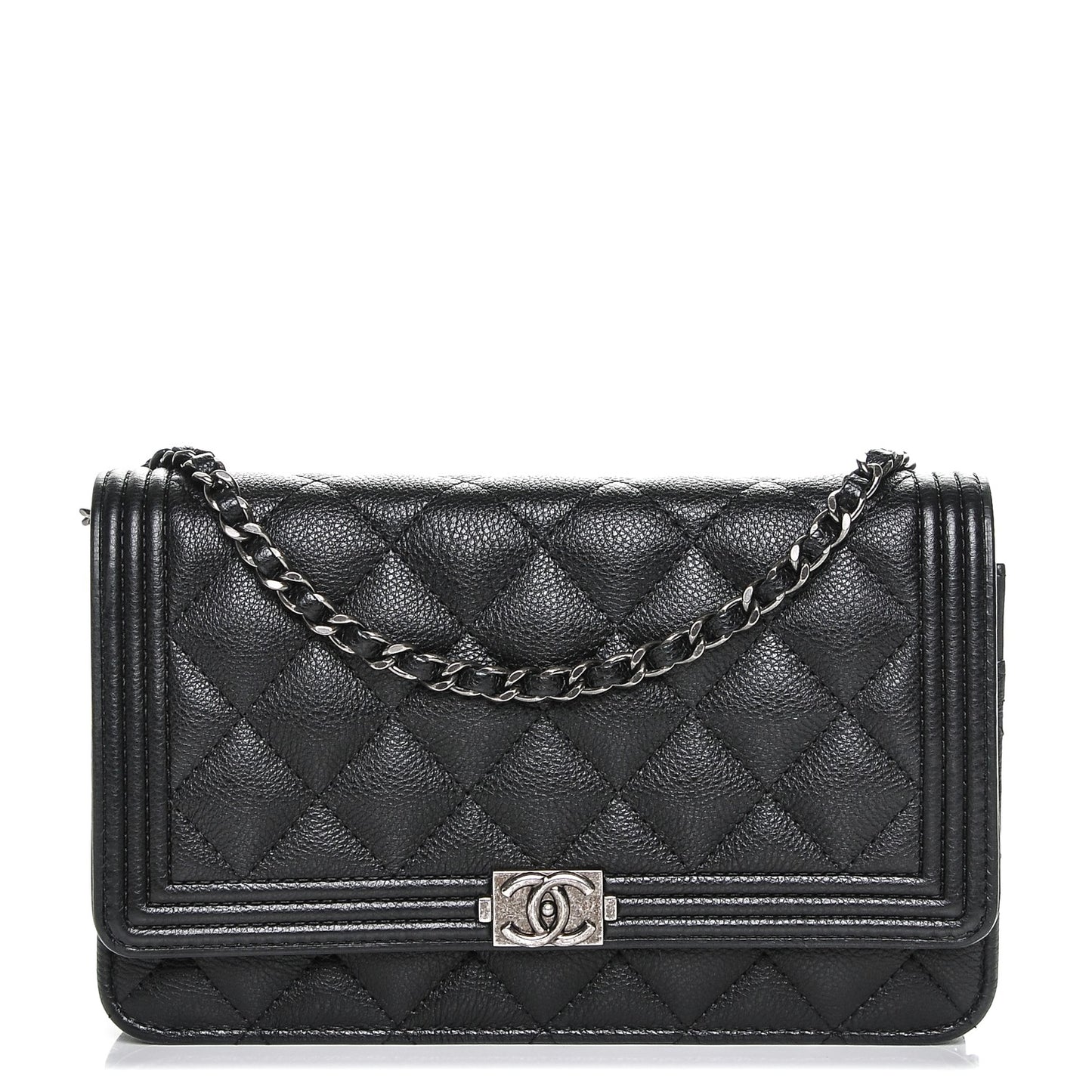Calfskin Quilted Boy Wallet On Chain WOC Black