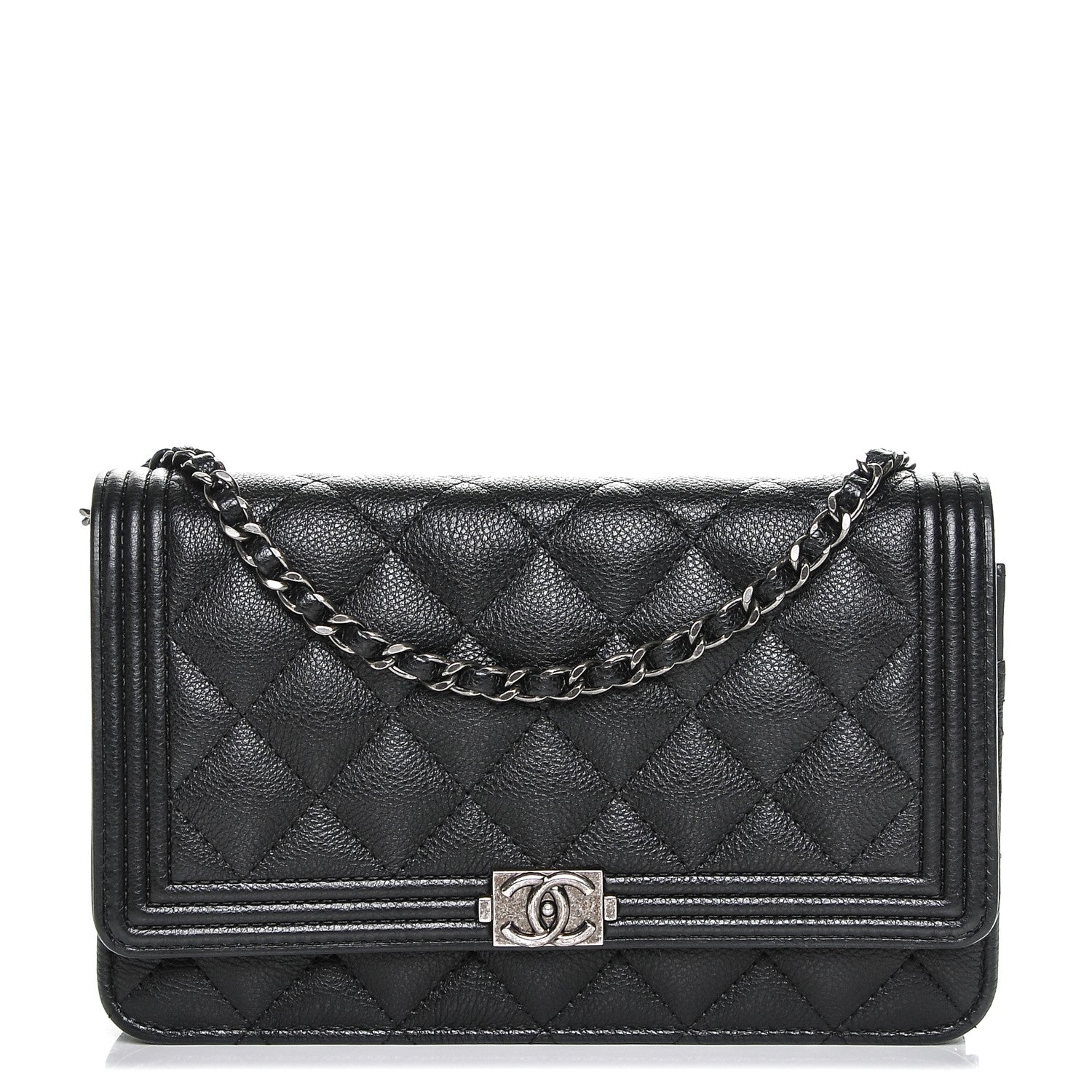 Chanel Calfskin Quilted Boy Wallet On Chain WOC Black 1 of 8