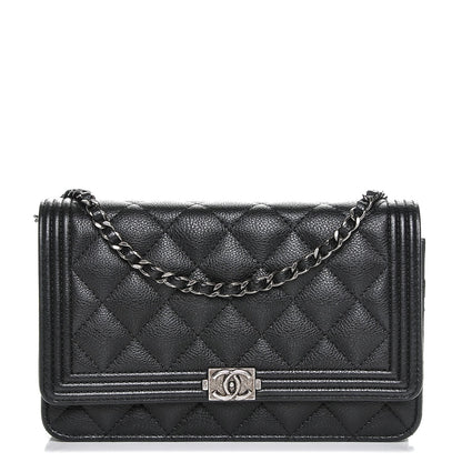 Chanel Calfskin Quilted Boy Wallet On Chain WOC Black 1 of 8