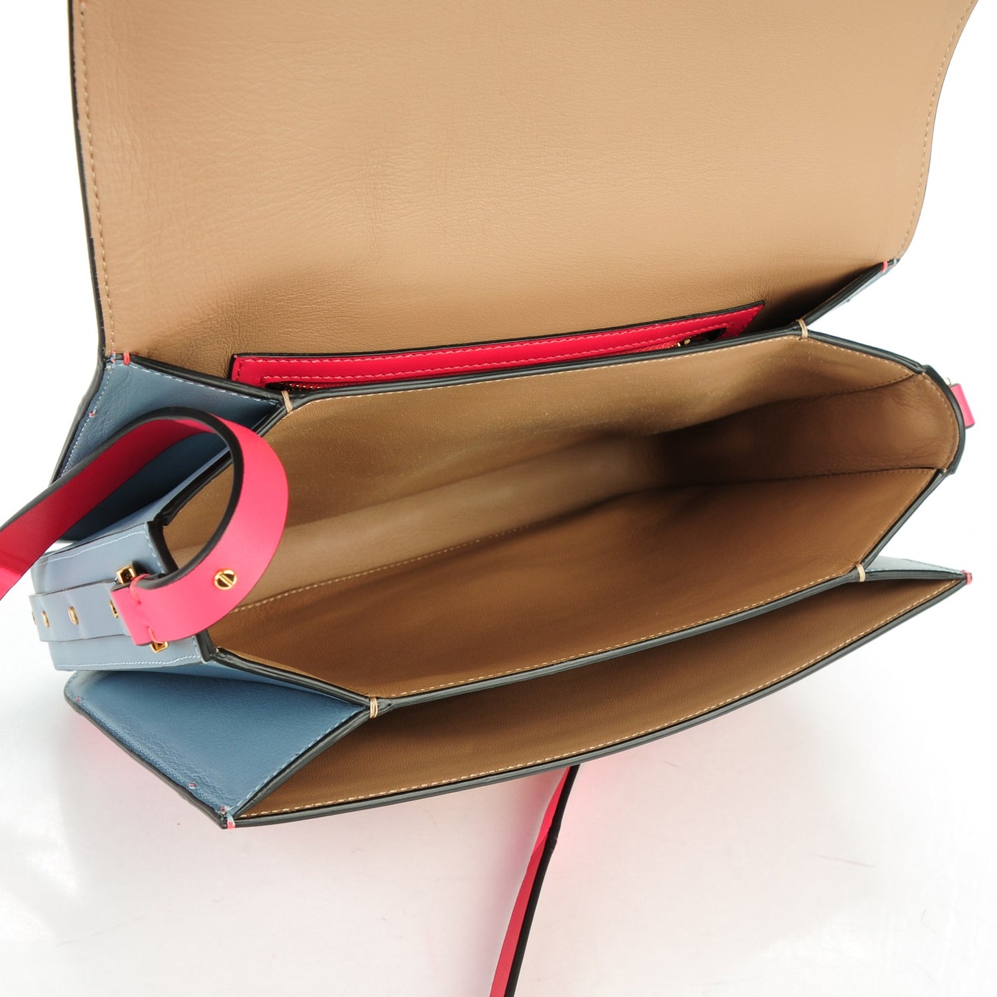 Calfskin Rivet Colorblock Shoulder Bag Pink Red