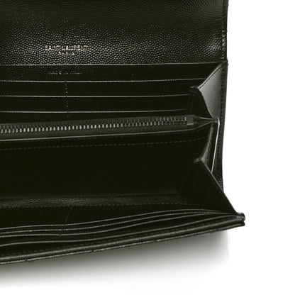 Saint Laurent Grain De Poudre Matelasse Chevron Monogram Flap Wallet Black 4 of 4