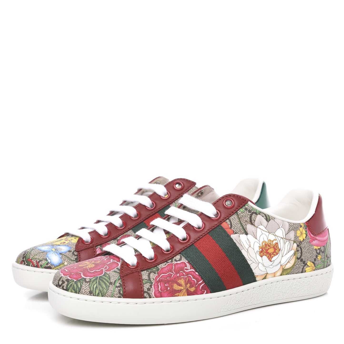GG Supreme Monogram Flora Web Womens Ace Sneakers 35 Beige Multicolor Rosso