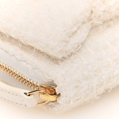 Chanel Tweed Quilted Bow Flap Card Holder On Chain White 10 of 12