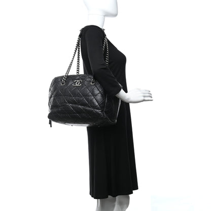 Chanel Aged Calfskin Quilted Large Secret Tag Bowling Bag Black 2 of 12