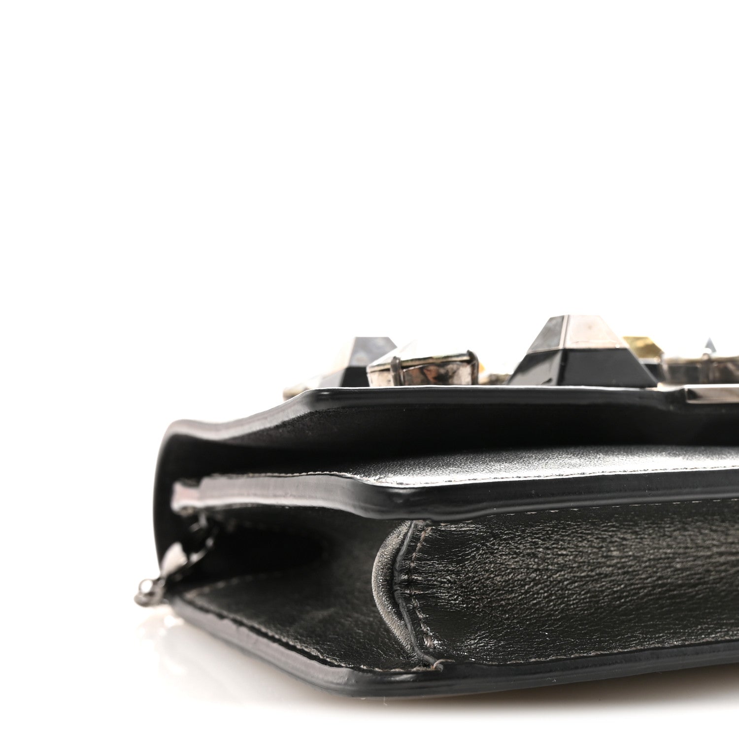 Fendi Glossy Calfskin Crystal Studded Tube Wallet On Chain Graphite 8 of 9