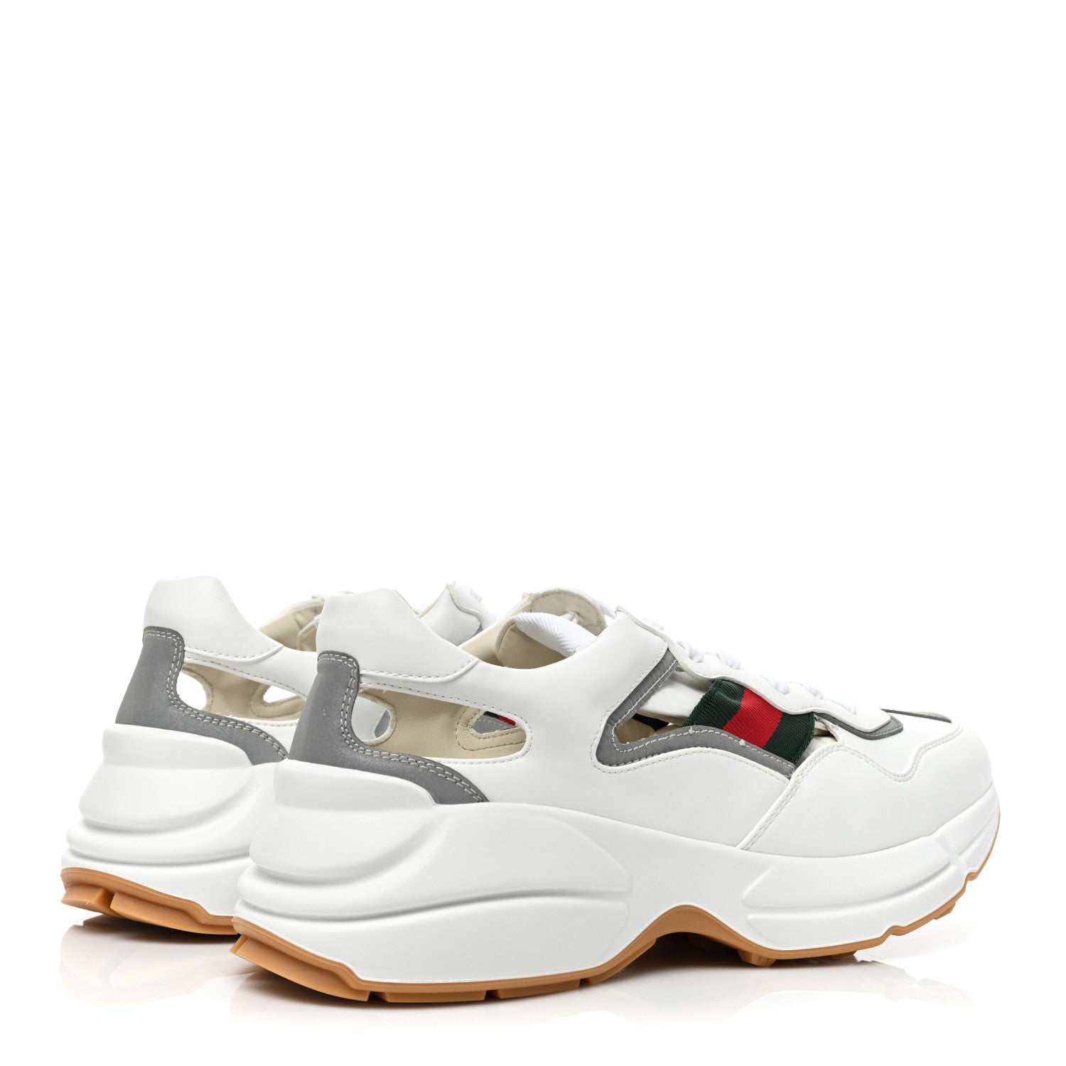 Gucci Demetra Web Womens Rhyton Cut Out Sneakers 42 Great White Grey 5 of 10
