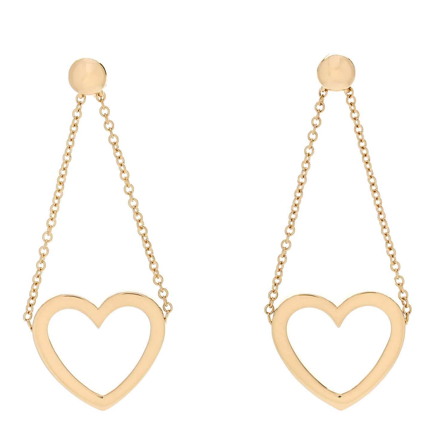 18K Yellow Gold Heart Chain Drop Earrings