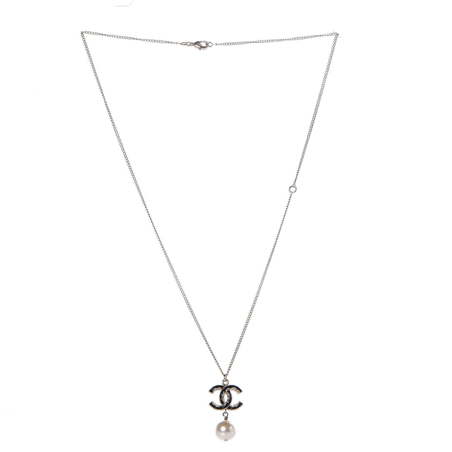 Enamel Pearl CC Baroque Drop Necklace Black Gold