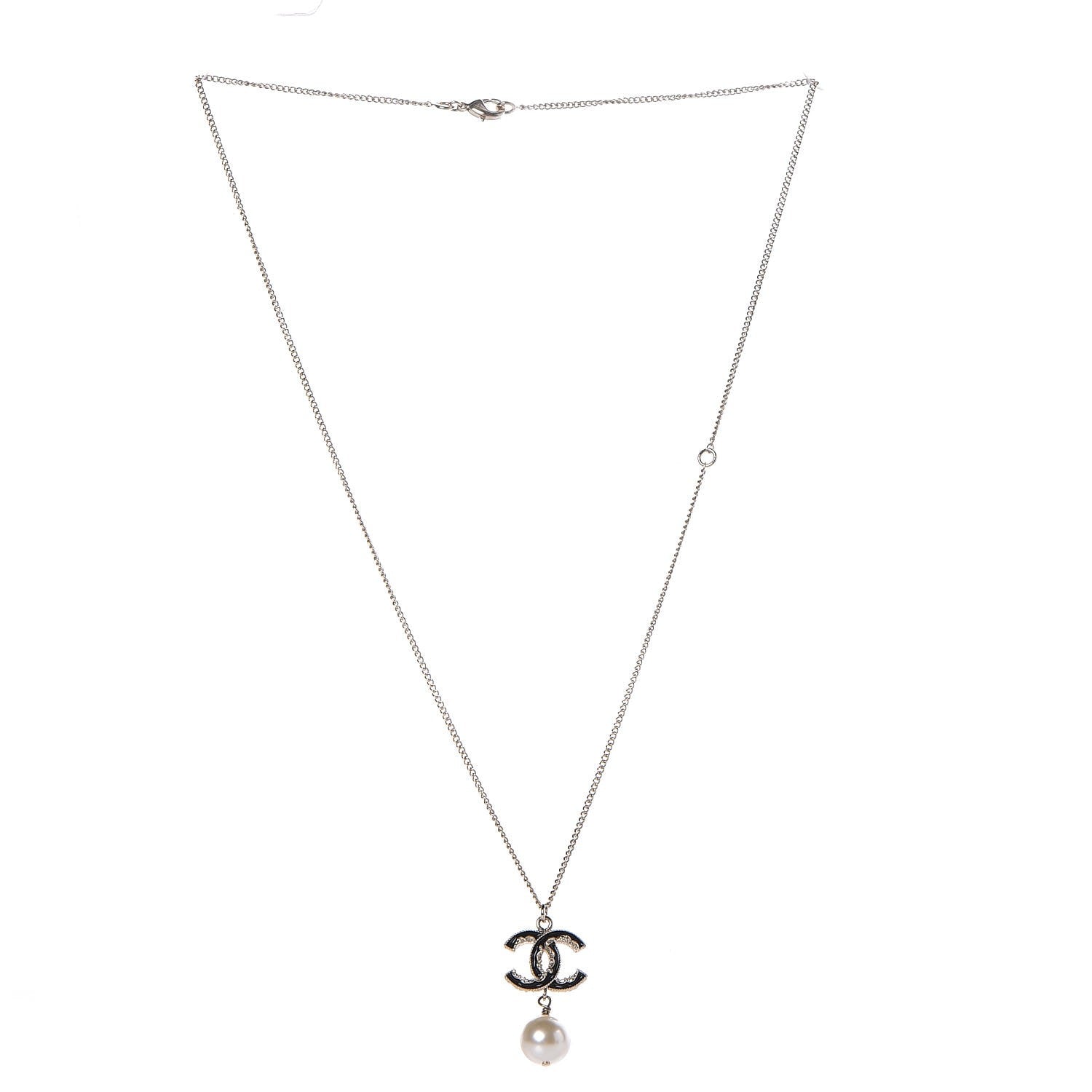 Chanel Enamel Pearl CC Baroque Drop Necklace Black Gold 3 of 8