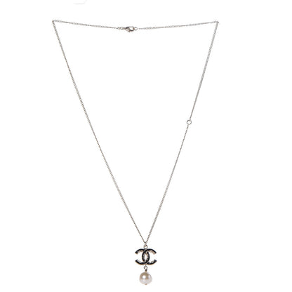 Chanel Enamel Pearl CC Baroque Drop Necklace Black Gold 3 of 8