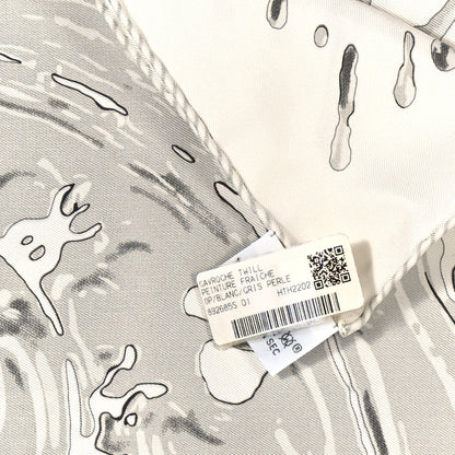 Hermes Silk Peinture Fraiche Pocket Square White Gris Perle 3 of 5