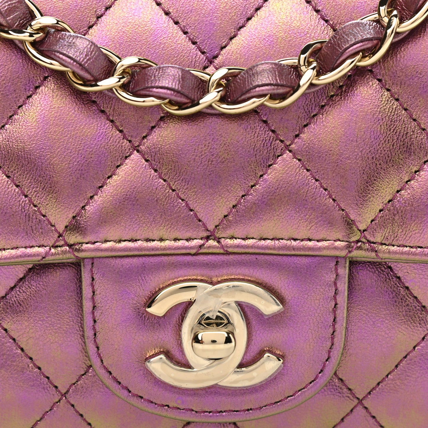 Iridescent Lambskin Quilted Mini Rectangular Flap Purple
