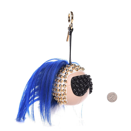 Fendi Shiny Nappa Goat Fox Fur Studded Punkito Karlito Bag Charm White Black Blue Neon 2 of 3
