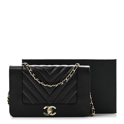 Chanel Caviar Sheepskin Chevron Quilted Vintage Mademoiselle Wallet On Chain WOC Black 14 of 14