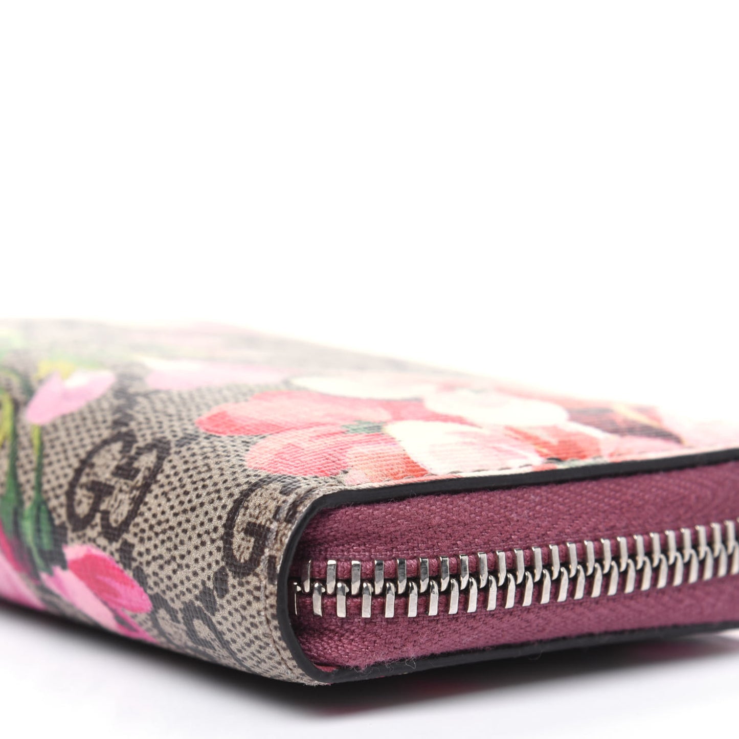 GG Supreme Monogram Blooms Zip Around Card Case Wallet Beige Multicolor Dry Rose