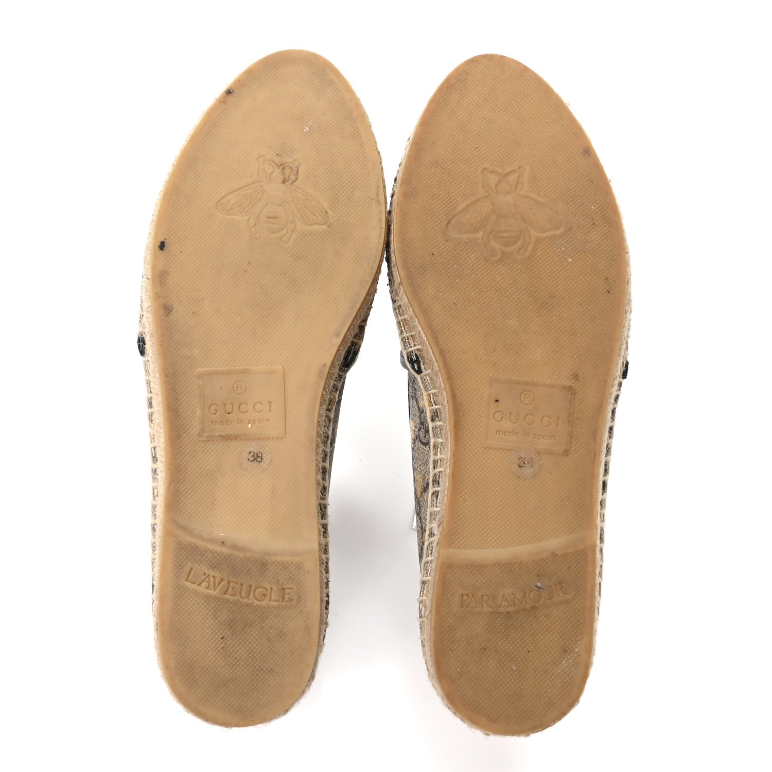Gucci GG Supreme Monogram Bees Espadrille Flats 38 Beige Ebony Oro Black 6 of 10