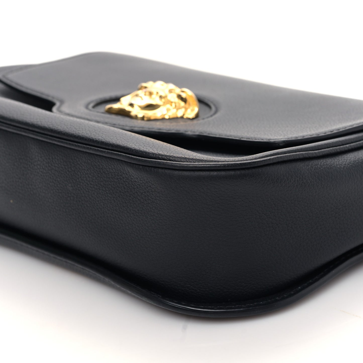 Grained Calfskin La Medusa Flap Shoulder Bag Black