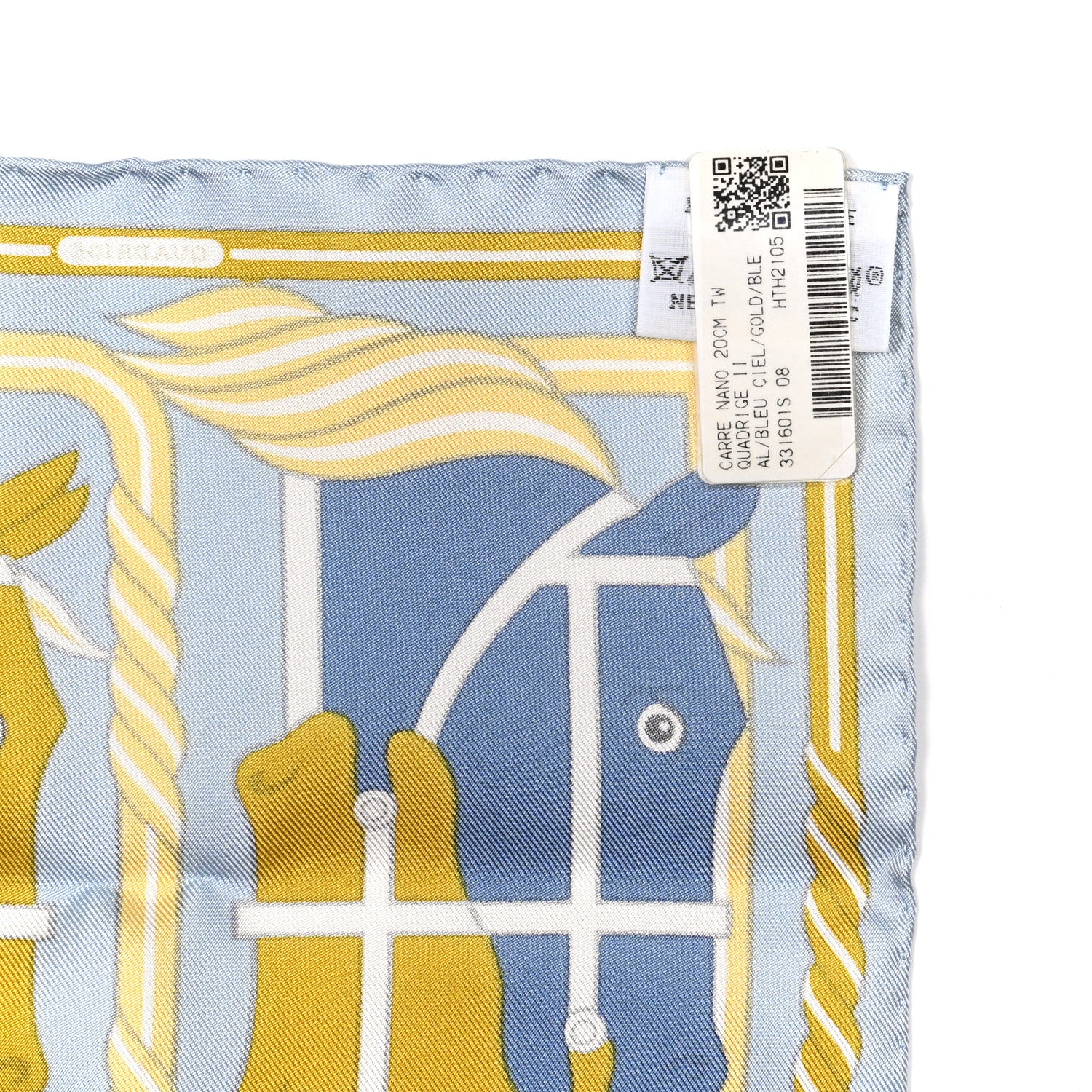 Hermes Silk Quadrige II Nano Scarf 20 Bleu Ciel Gold Bleu Jean 4 of 4