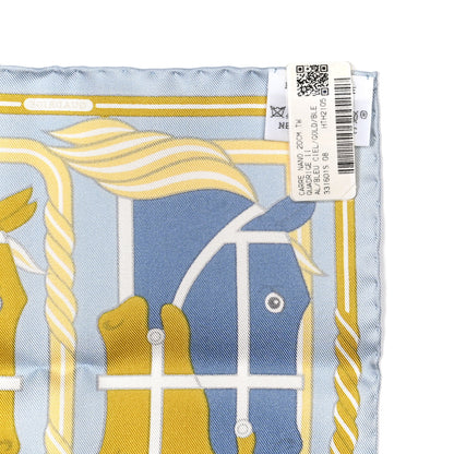 Hermes Silk Quadrige II Nano Scarf 20 Bleu Ciel Gold Bleu Jean 4 of 4