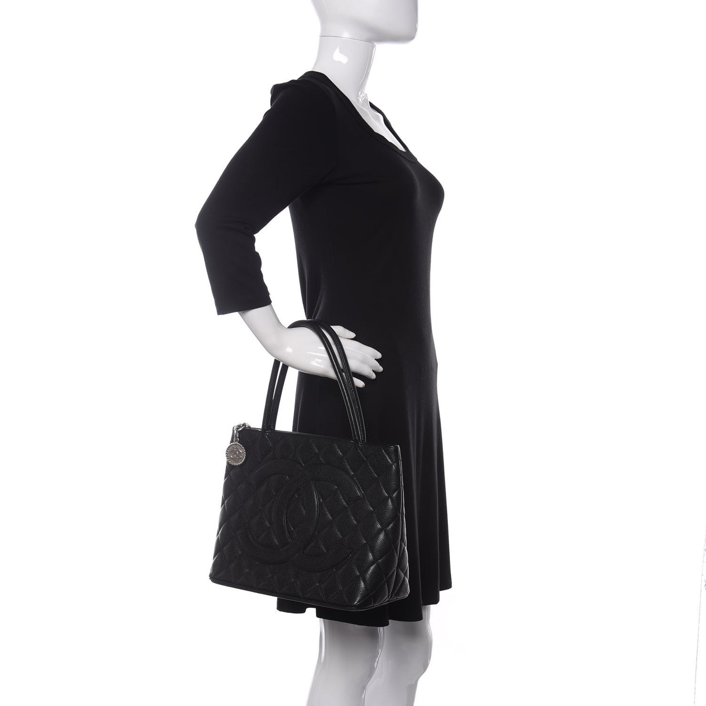 Caviar Quilted Medallion Tote Black