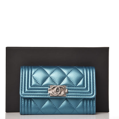 Chanel Metallic Caviar Quilted Boy Card Holder Wallet Turquoise 9 of 9