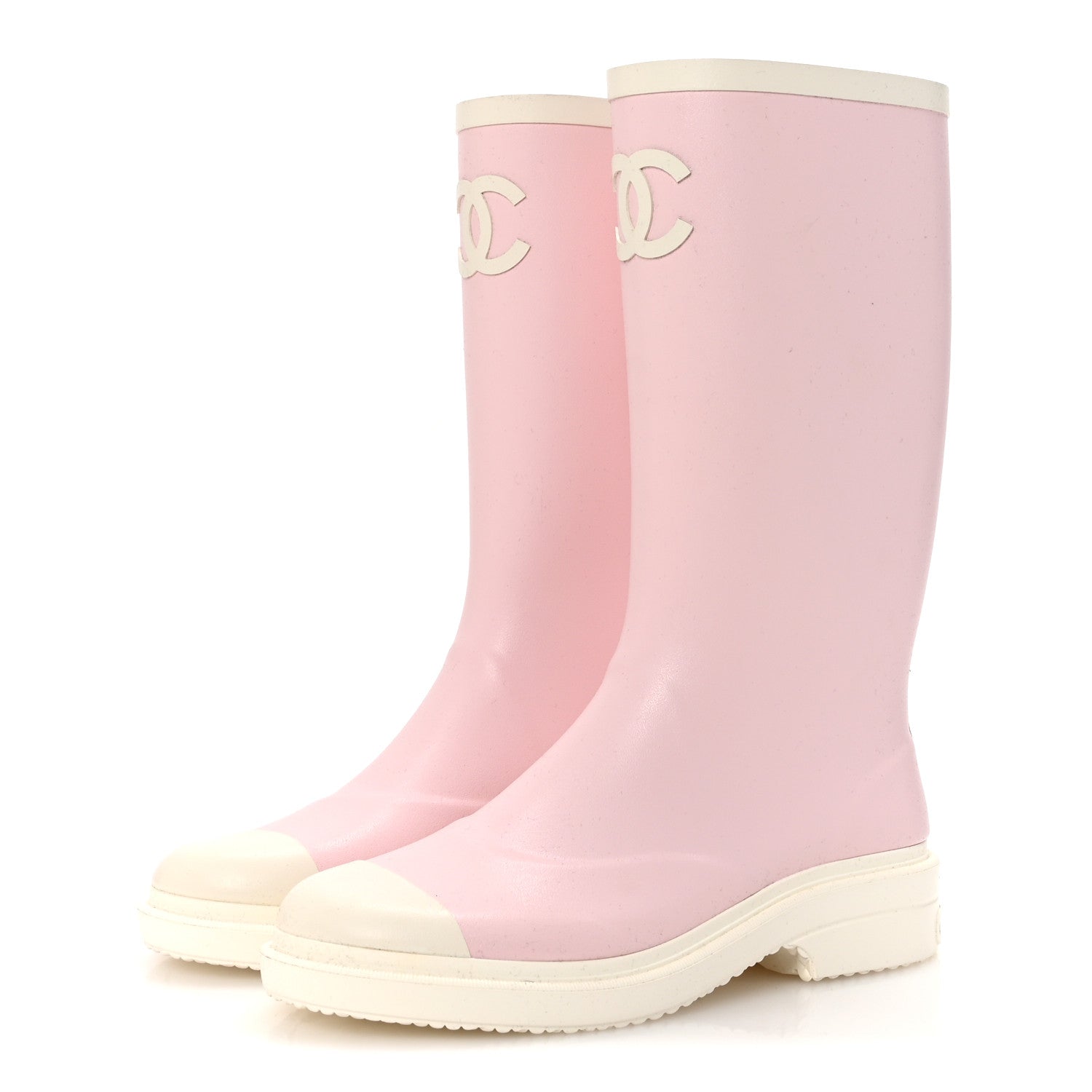 Chanel Caoutchouk CC High Boots 38 Light Pink White 4 of 8