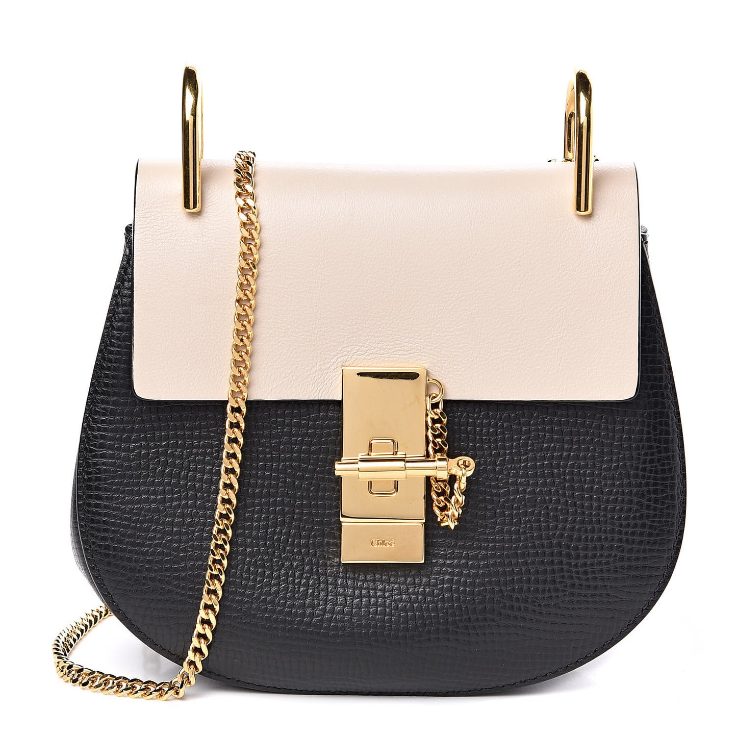 Grained Calfskin Lambskin Mini Bi-Color Drew Shoulder Bag Black Powder Beige