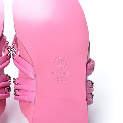 Chanel Calfskin Chain CC Thong Flat Sandals 36 Pink 10 of 11