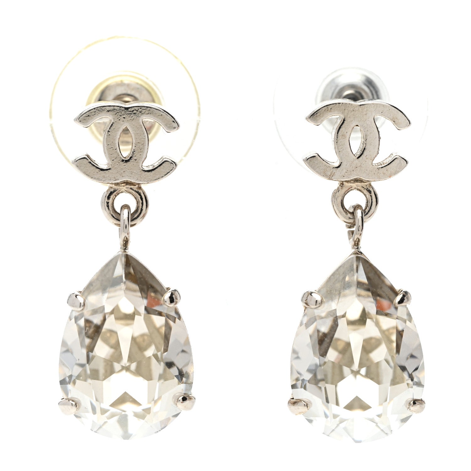 Chanel Crystal CC Pear Drop Earrings Gold 1 of 4