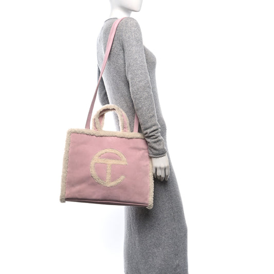 X UGG Suede Shearling Medium Shopping Bag Pink