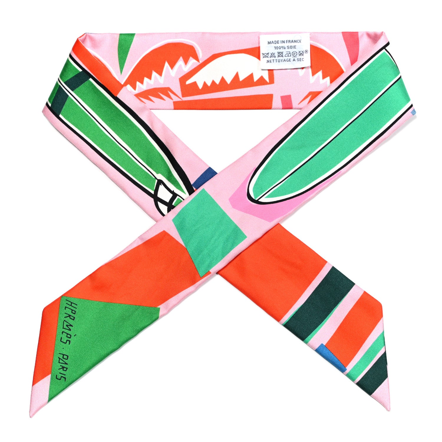 Hermes Silk Sea Surf and Fun Twilly Rose Vermillon Menthol 1 of 4