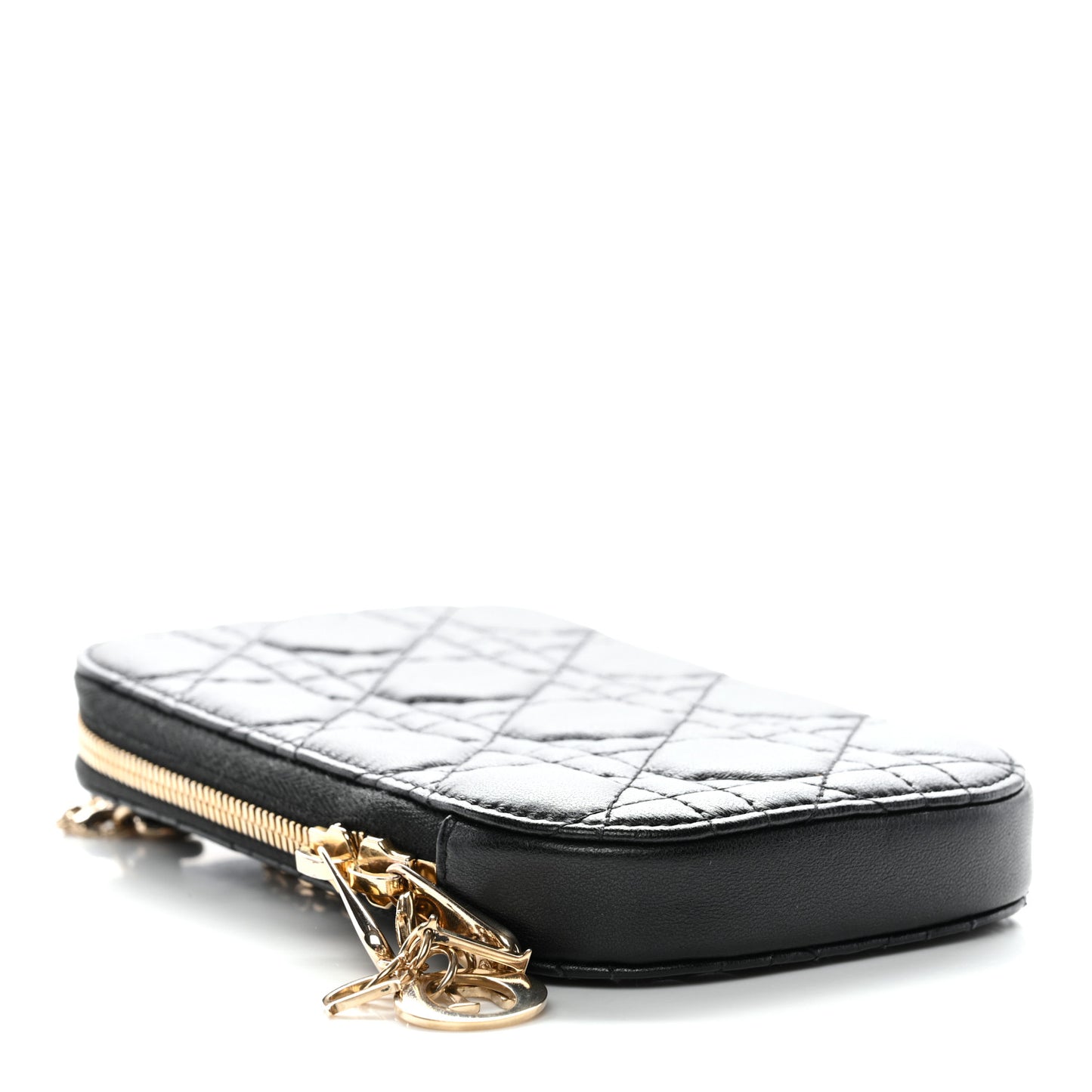 Lambskin Cannage Lady Dior Phone Holder Black