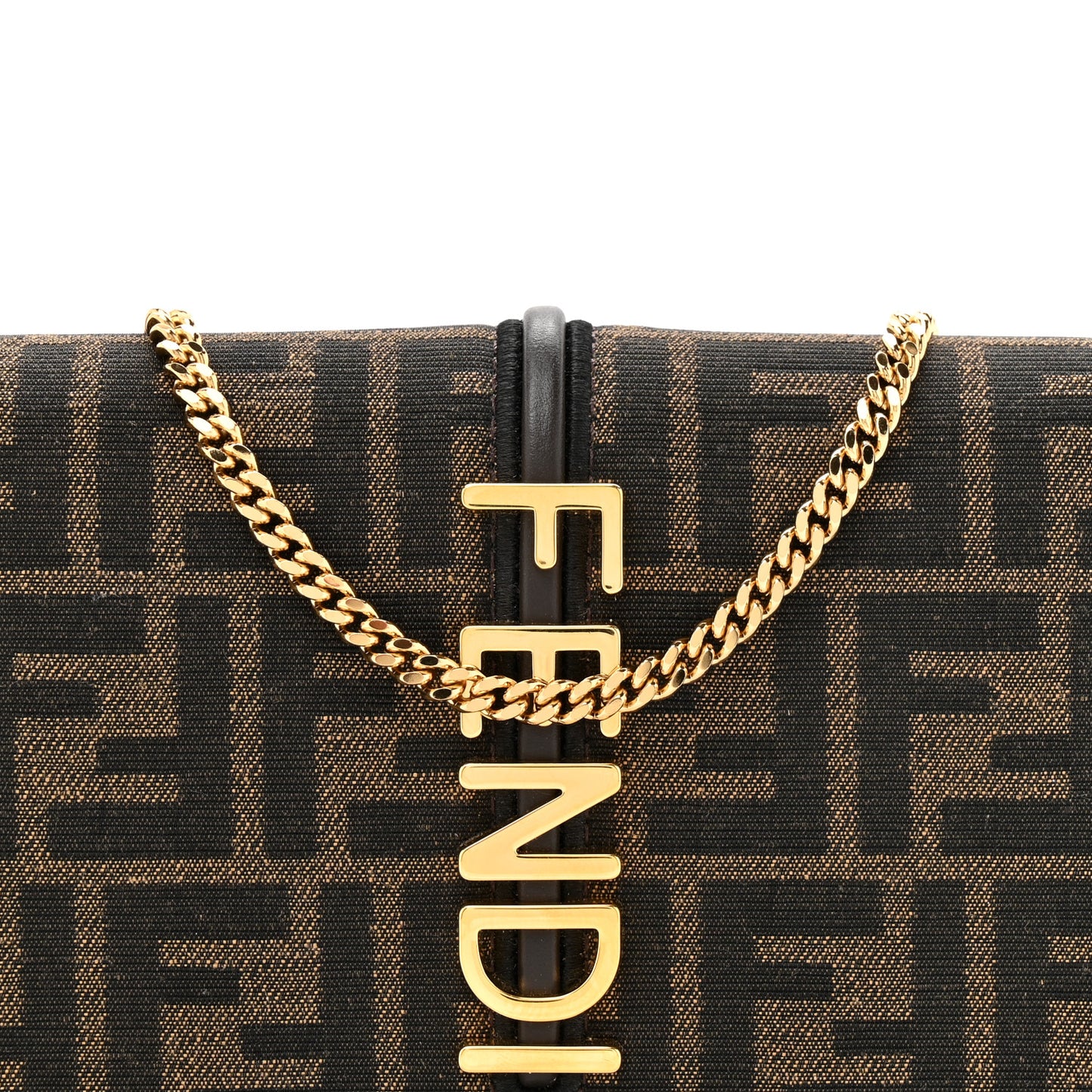 Fabric Jacquard Vitello Grace FF 1974 Fendigraphy Wallet On Chain Tobacco Moro Ebano