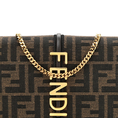 Fendi Fabric Jacquard Vitello Grace FF 1974 Fendigraphy Wallet On Chain Tobacco Moro Ebano 10 of 12
