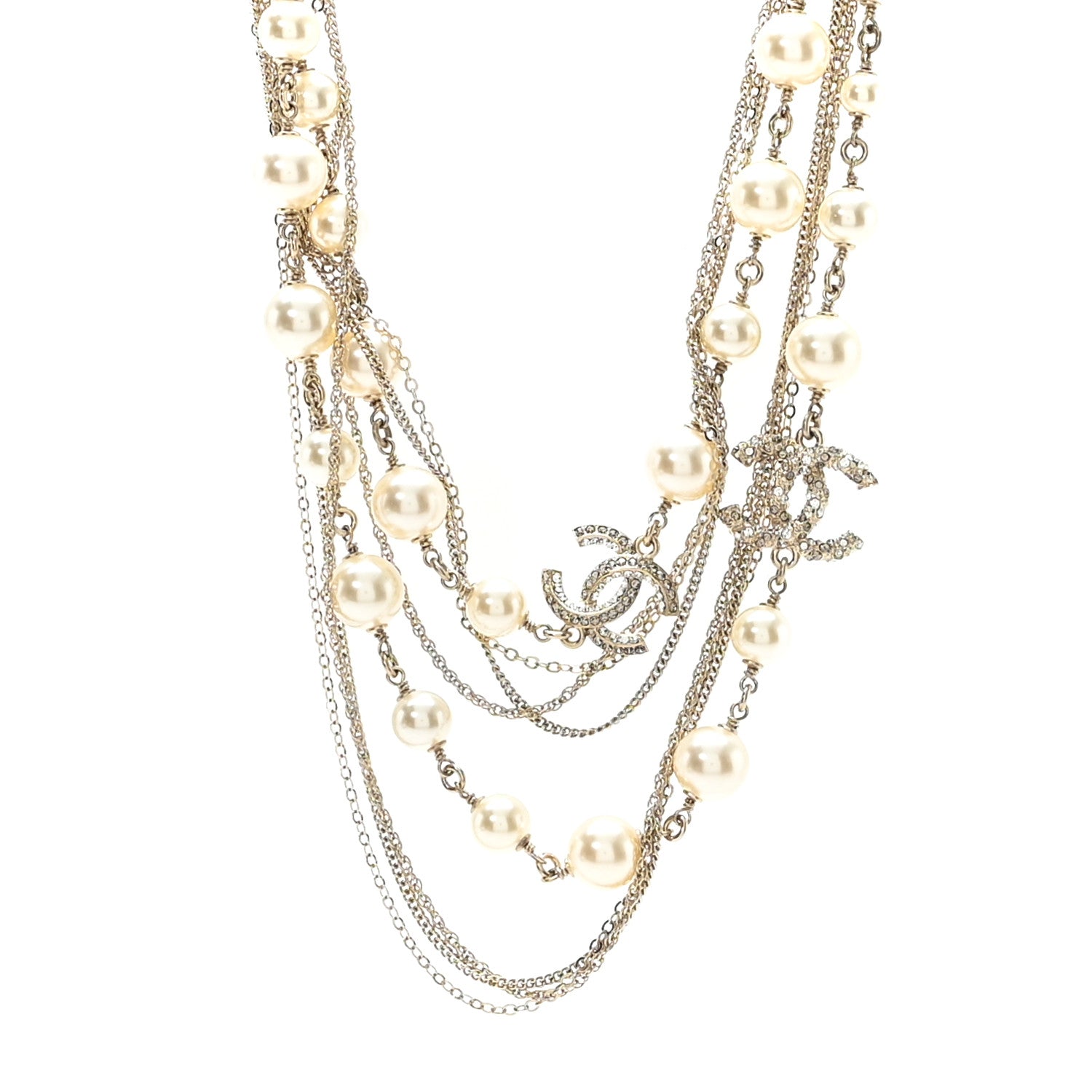 Chanel Pearl Chain CC Multi Strand Necklace Gold 1 of 5