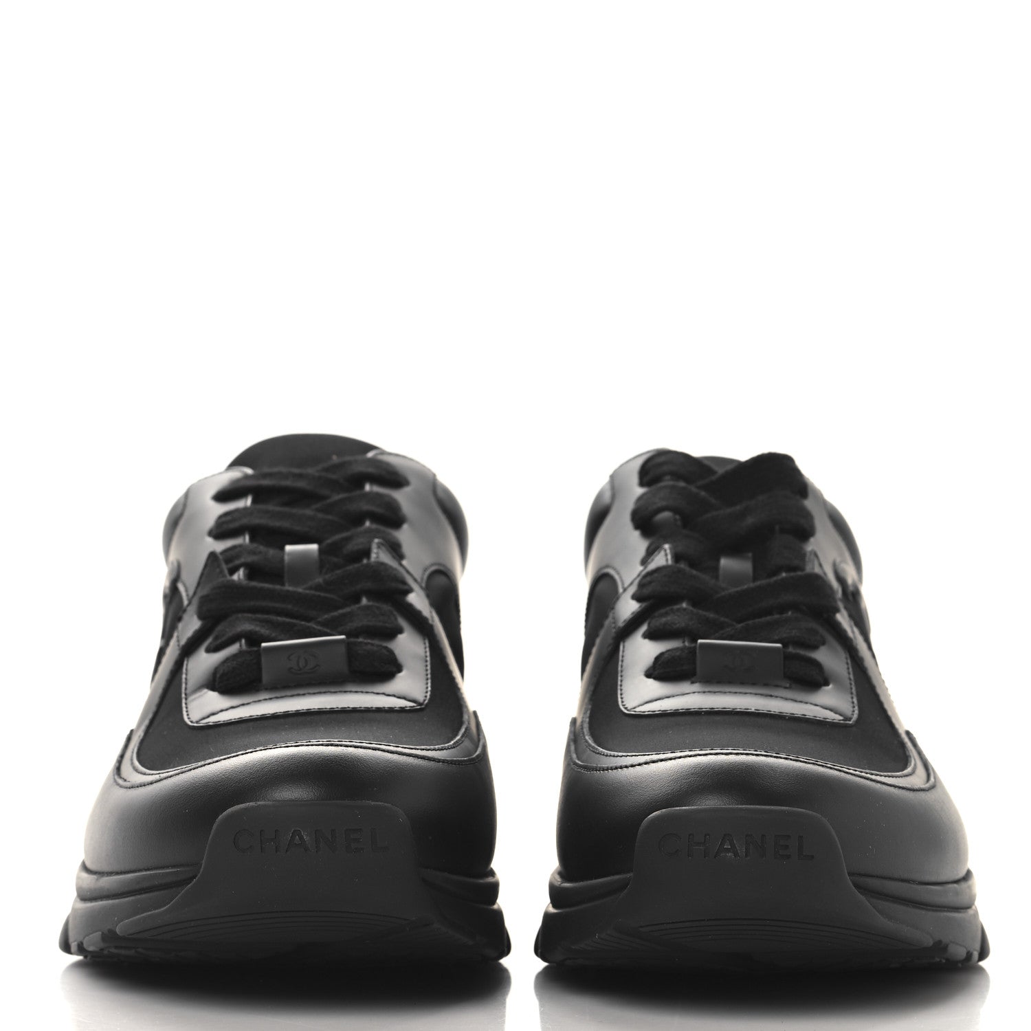 Chanel Lambskin Fabric CC Uniform Mens Sneakers 46 Black 3 of 9