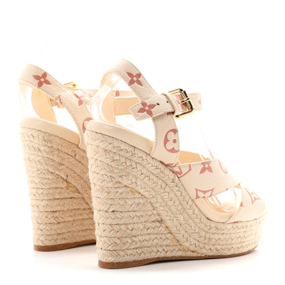 Louis Vuitton Empreinte Monogram Starboard Espadrille Wedge Sandals 37 Creme Rose Trianon 5 of 10