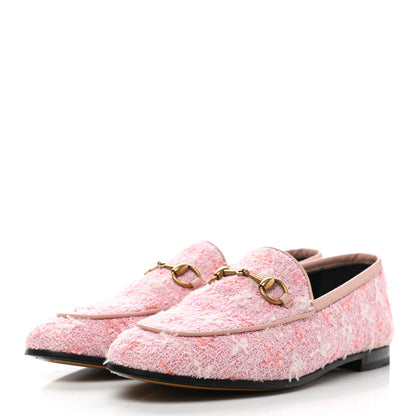 Gucci Wool Tweed Horsebit Womens Jordaan Loafers 36 Pink White Perfect Pink 3 of 11