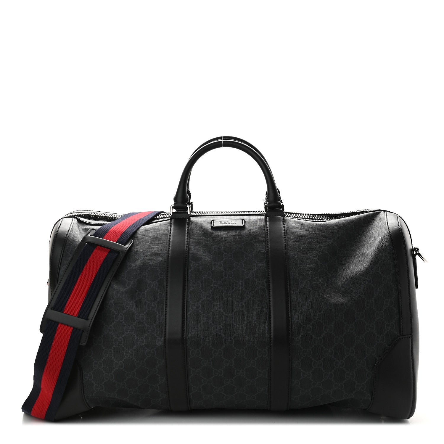 Gucci Soft GG Supreme Monogram Appia Calfskin Web Large Carry On Duffle Bag Black Grey 1 of 9
