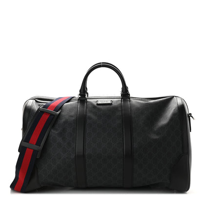 Gucci Soft GG Supreme Monogram Appia Calfskin Web Large Carry On Duffle Bag Black Grey 1 of 9