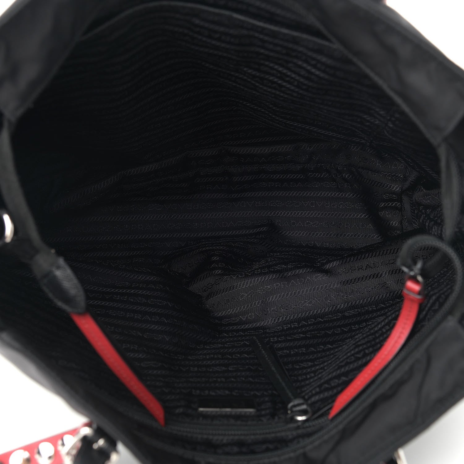 Prada Nylon New Vela Studded Tote Black Fuoco 9 of 12