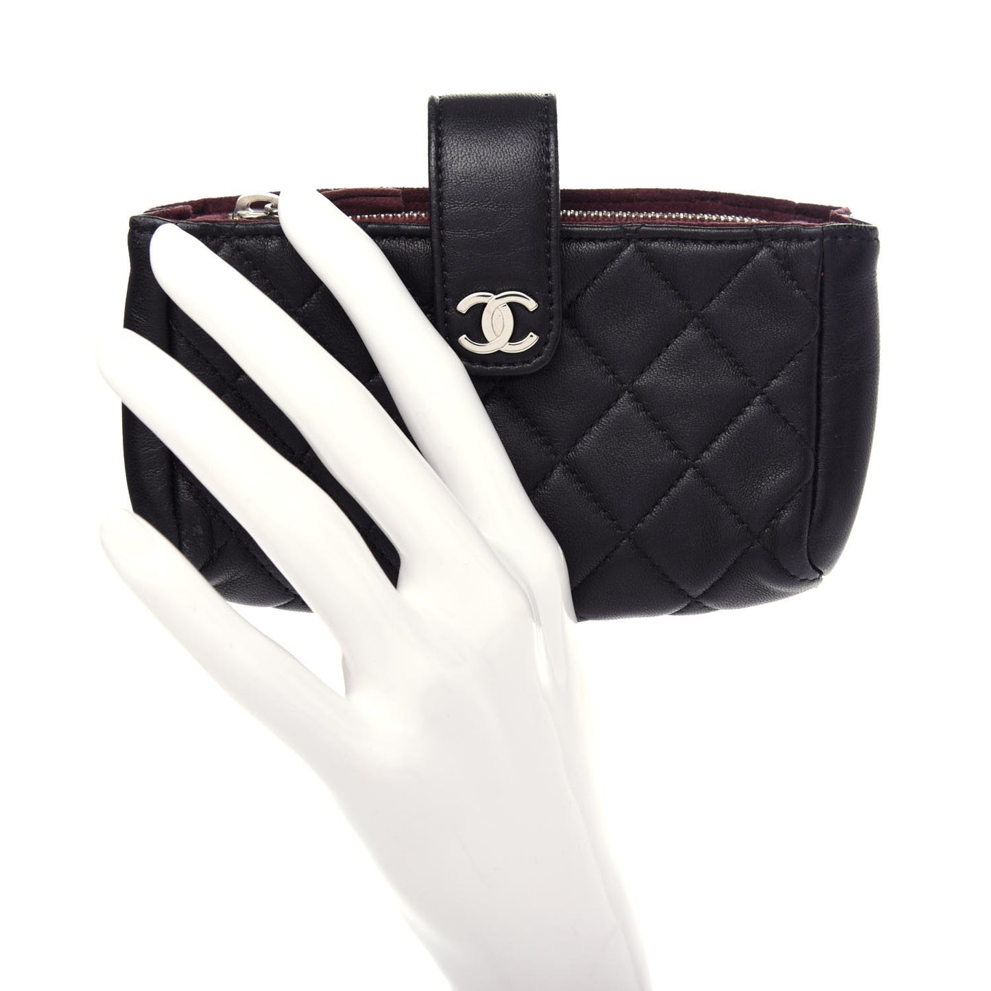 Lambskin Quilted Mini Phone Holder Clutch Black