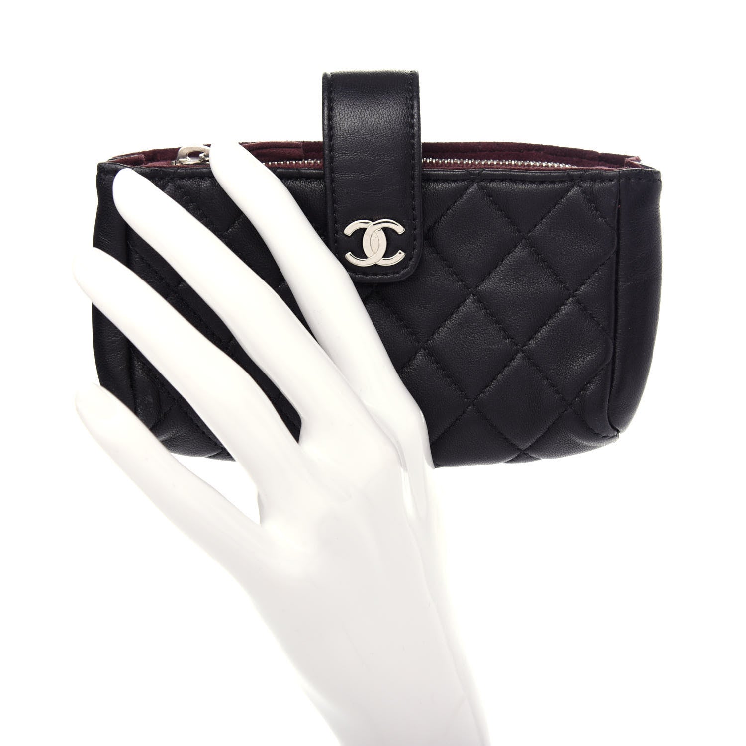 Chanel Lambskin Quilted Mini Phone Holder Clutch Black 2 of 7