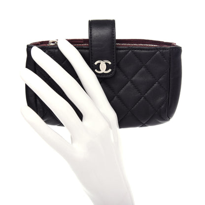 Chanel Lambskin Quilted Mini Phone Holder Clutch Black 2 of 7