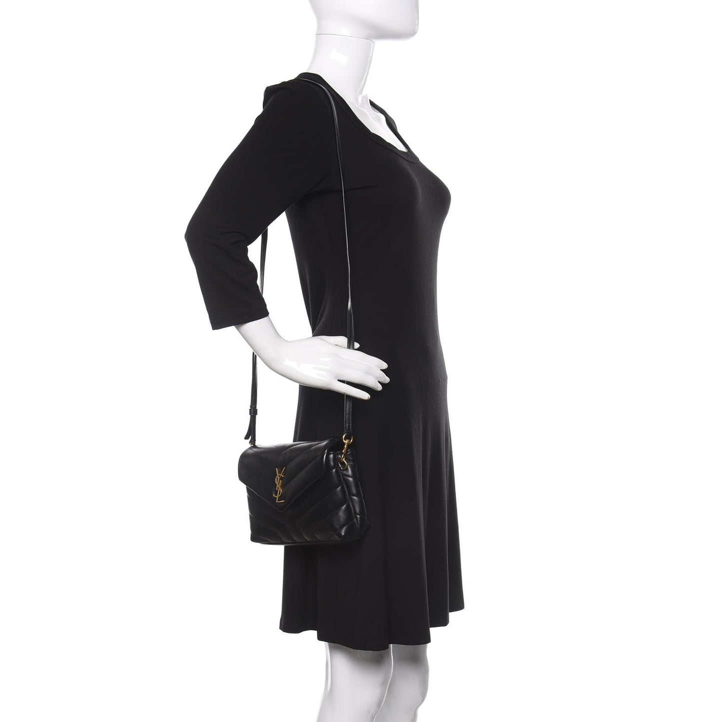 Calfskin Y Quilted Monogram Toy Loulou Crossbody Bag Black