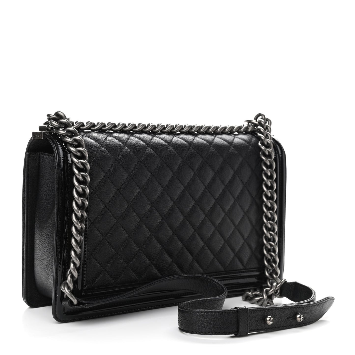 Goatskin Quilted Patent New Medium Duo Boy Flap Black